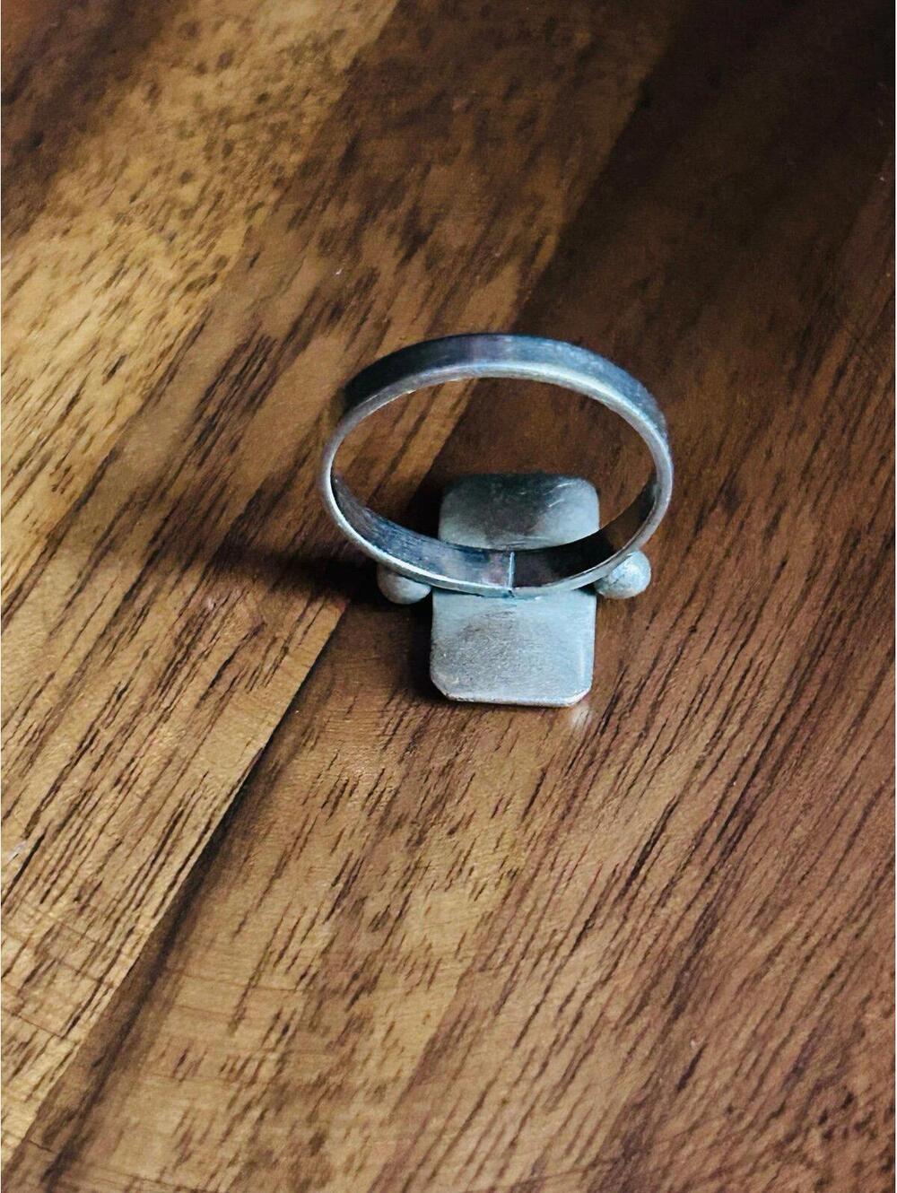 Vintage Abalone Shell Ring Rectangular Inlay Silver Tone Size 6.5 - Picture 5 of 5